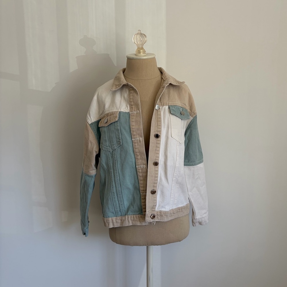 Shein Denim Jacket Multicolor Color Block Buttons M